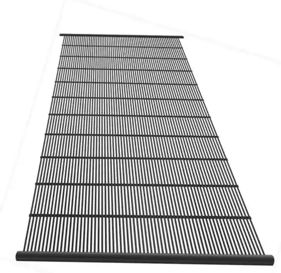 Black solar pool heater mat on a white background